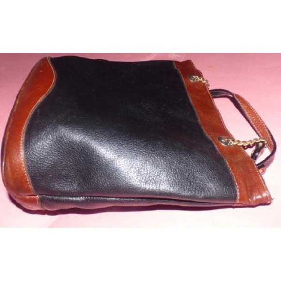 Vintage Bally Black Pebbled With Smooth Brown Leather Satchel - Picture 4 of 9